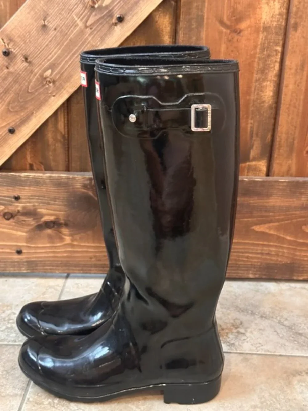 HUNTER | Women's Original Tall Rain Boots, Black Gloss,9 B(M) US